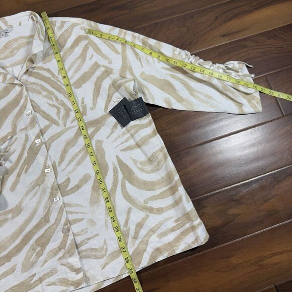John Mark Women's Size 1X Zebra Print Button Up‎ Cinched Sleeve Shirt Top Linen - Picture 4 of 10